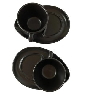 Conjunto 2 Xícaras Com Pires Cerâmica Preto