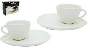 Conjunto 2 Xícaras Com Pires De Cerâmica Branco