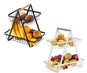 Fruteira De Metal Preta/Branca 32 cm
