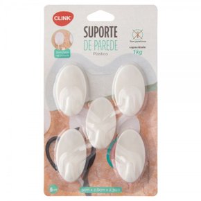 Gancho De Parede Adesivo Plástico 5 Unidades Clink