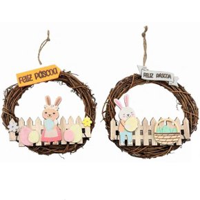 Guirlanda Páscoa Vila Dos Coelhos 15cm Avulso Madeira Sortido