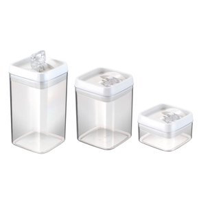 Kit 3 Potes Herméticos Crystal Quadrado