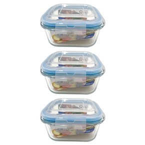 Kit 3 Potes Herméticos Vidro Quadrado 520ml Quality