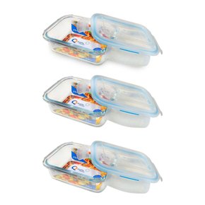 Kit 3 Potes Herméticos Vidro Retangular 370ml Quality