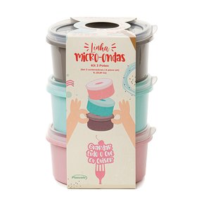 Kit 3 Potes Redondos 1L Plasvale Sortido