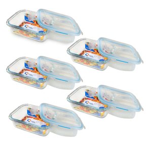 Kit 5 Potes Herméticos Vidro Retangular 370ml Quality