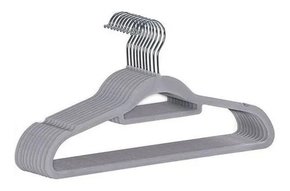 Kit 6 Cabides Aveludados Suporte Central Cinza