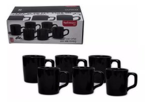 Kit 6 Mini Canecas Café Cerâmica Indian 90ml Preto 