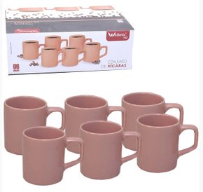 Kit 6 Mini Canecas Café Cerâmica Indian 90ml Rosa