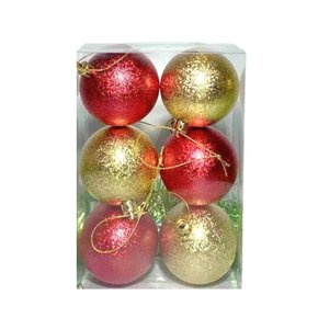 Kit Bola De Natal Texturizada Vermelho E Dourado 6 Unidades 