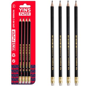 Kit 4 Lápis Grafite HB Com Borracha Sextavado