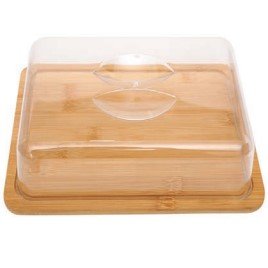 Prato Para Queijo Retangular Bambu Com Tampa