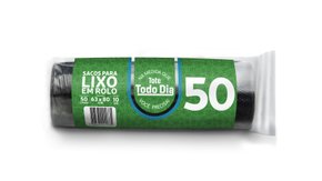 Saco Para Lixo Em Rolo 50L 10 Unidades Preto