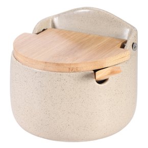 Saleiro Cerâmica Tampa De Bambu Grano 11x9,7cm Bege