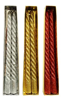 Vela Decorada Natal Retorcida Castiçal Com 2 Unidades 20 cm