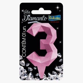 Vela Diamante Número 3 Rosa