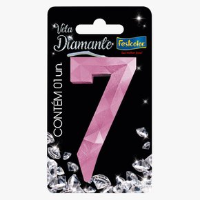 Vela Diamante Número 7 Rosa
