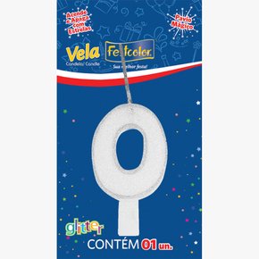 Vela Glitter Número 0 Branco