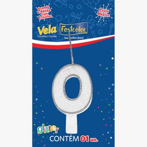 Vela Glitter Número 0 Prata