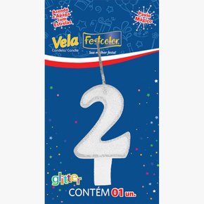 Vela Glitter Número 2 Branco