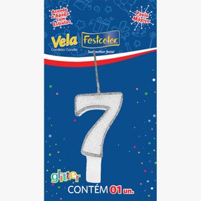 Vela Glitter Número 7 Prata
