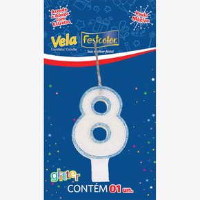Vela Glitter Número 8 Azul