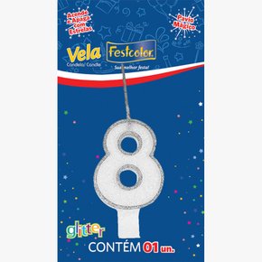 Vela Glitter Número 8 Prata