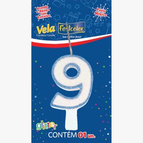 Vela Glitter Número 9 Azul