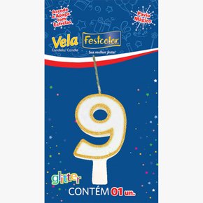 Vela Glitter Número 9 Ouro