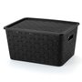 Caixa Organizadora Rattan Com Tampa 21 Litros Cor Preto Plasnorthon