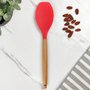 Colher Servir Silicone Cabo De Madeira 32cm Vermelho