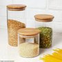 Kit 3 Potes Herméticos De Vidro Com Tampa De Bambu