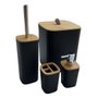 Kit 4 Peças Para Banheiro De Bambu E Plástico Cor Preto Clink