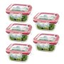 Kit 5 Potes De Vidro Hermético Quadrado 320ml Mek