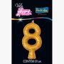 Vela Puro Glitter Número 8 Dourado