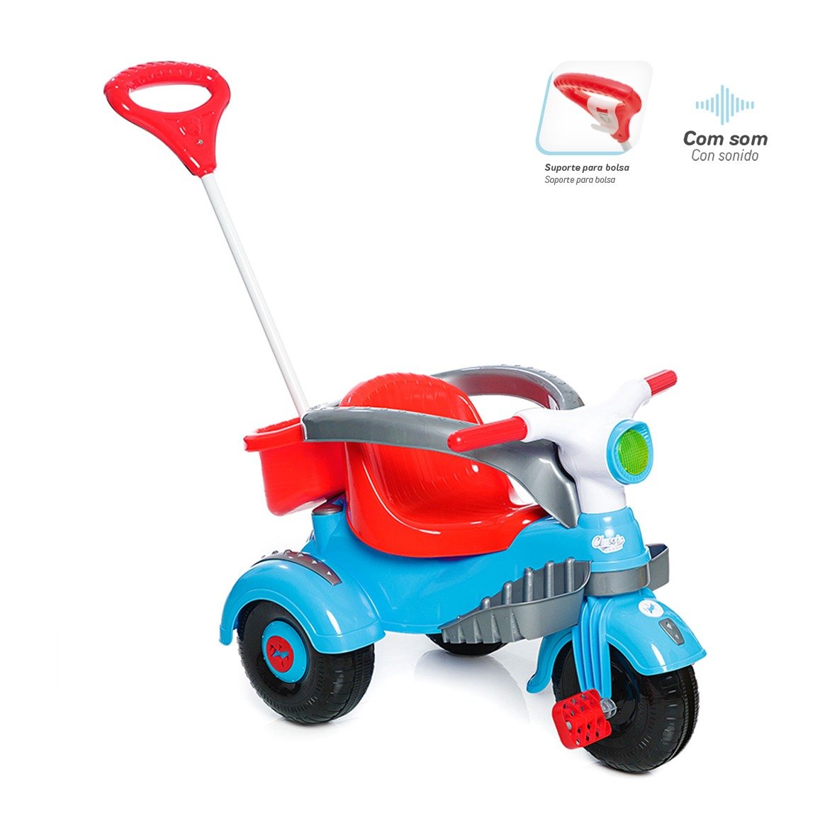 Triciclo infantil com empurrador