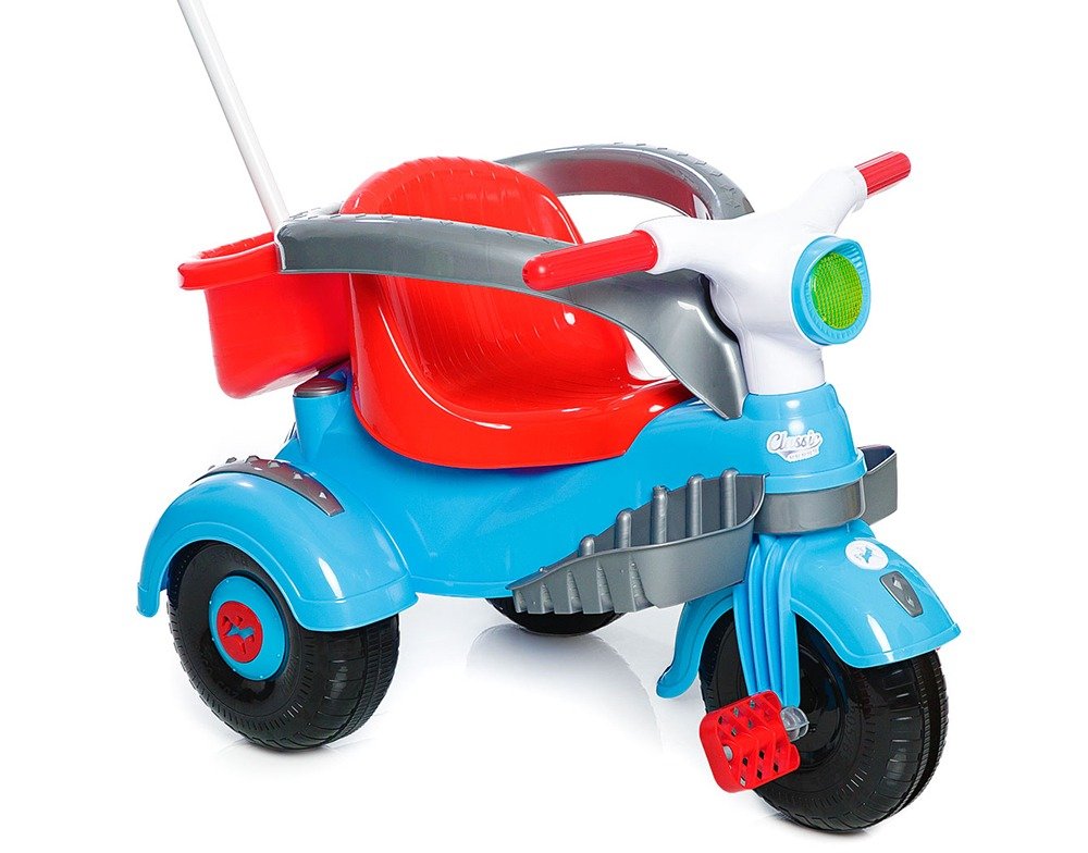 Triciclo Infantil Com Empurrador Velocita Classic Azul - Bom Preço Magazine