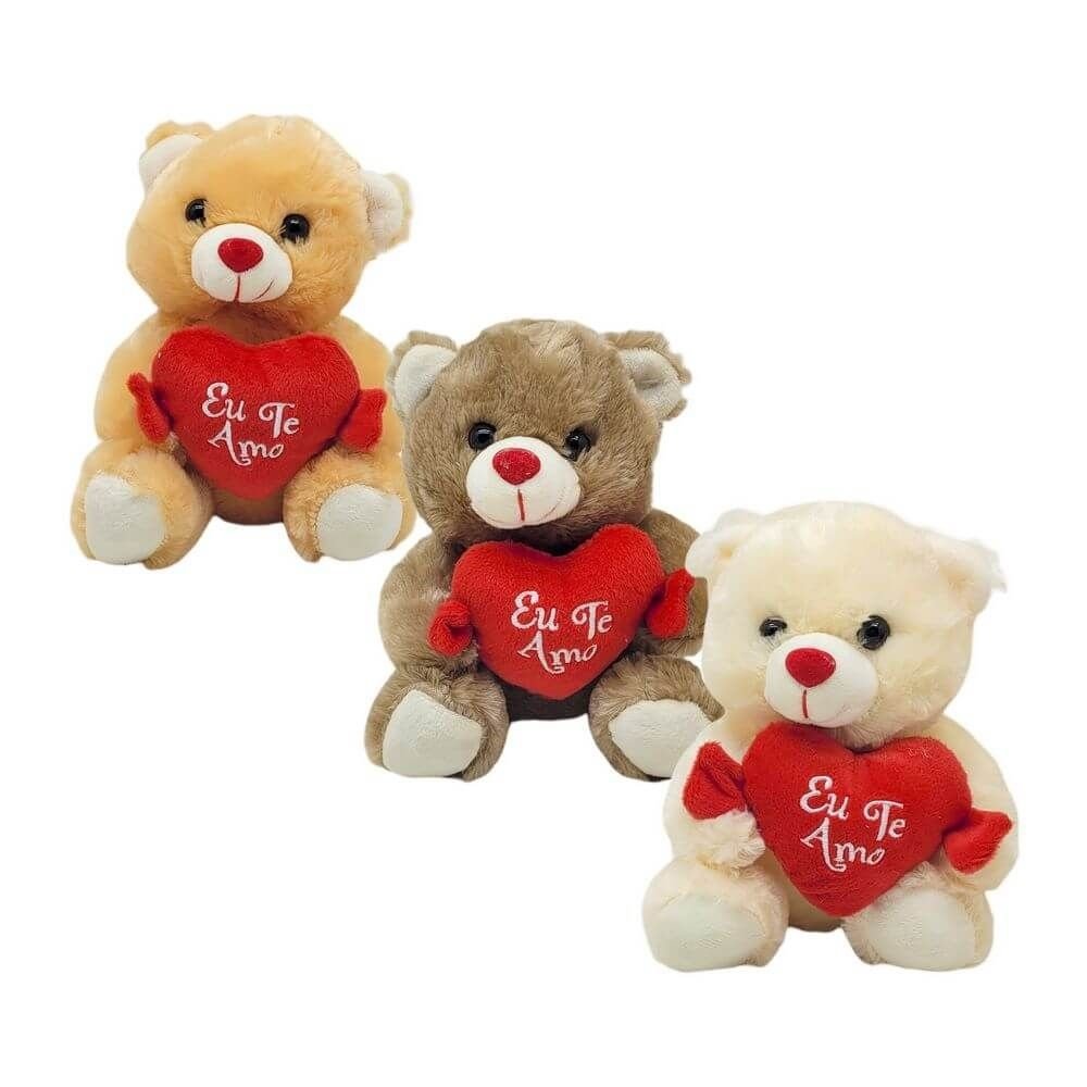 Urso Pelúcia 20cm Coração Cores Sortidas