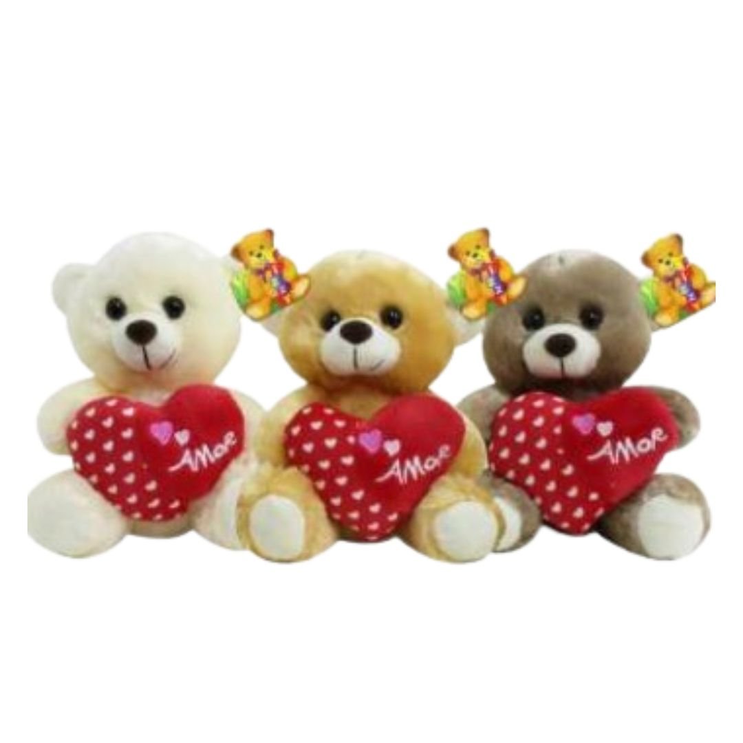 Urso Pelúcia 20cm Coração Cores Sortidas